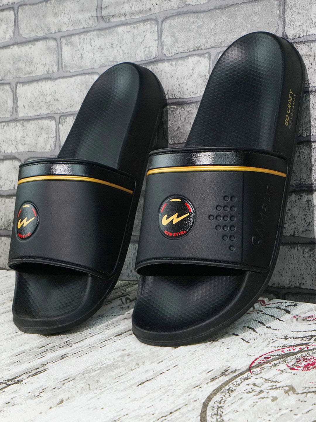 Buy Sliders For Men Sl 431 Blk Gold Campus Shoes